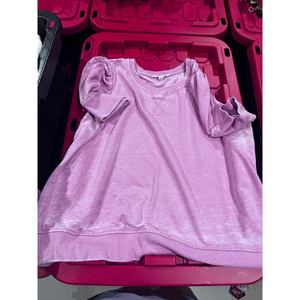 Jane + Delancey Purple Acid Wash Puff Short Sleeve Sweatshirt XL